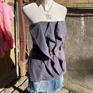Y2K Grey Ruffled Strapless Top